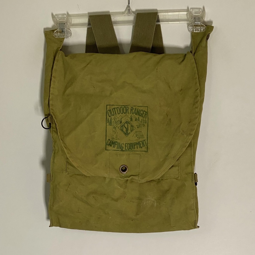 Vintage Outdoor Ranger Canvas Shoulder Bag Green Camping Pack Rucksack One Size - Picture 1 of 14